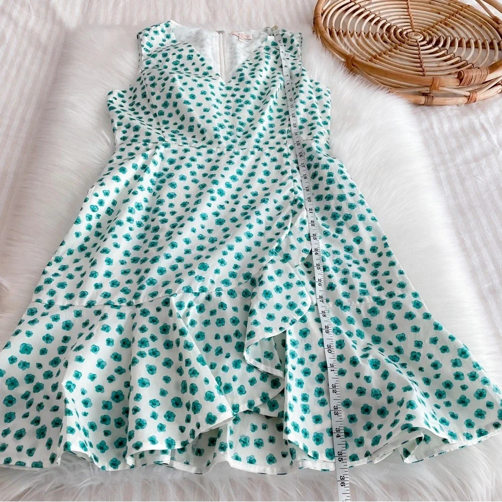 Rebecca Taylor Emerald Daisy Print Mini Dress Cream Green Floral Ruffle V-neck 4 - Picture 11 of 12